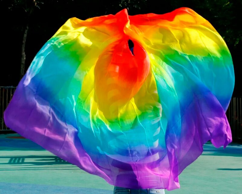 Velo de seda para danza del vientre, prenda sexy de alta calidad, color arcoíris, 100%