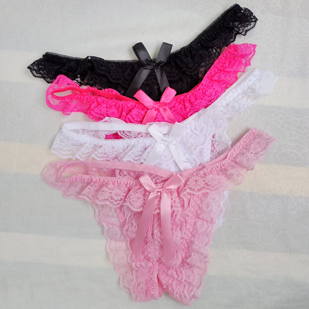 Sexy Opening Crotch Sissy Panties Flower Lace Men Bikini Thongs G-String  Lingerie Gay Male Underwear With Penis Hole