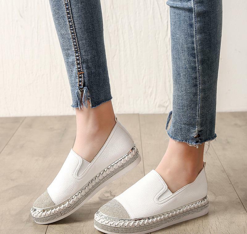 European Famous Brand Patchwork Espadrilles Shoes Woman Genuine Leather Creepers Flats Ladies Loafers White Leather Moccasins