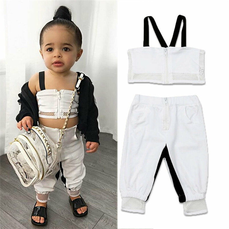Children Clothes Set Newborn Baby Girl Kid Mesh Sling Crop Tops Long Pant Trousers Summer Fashion Girl Clothes Set 1-4T