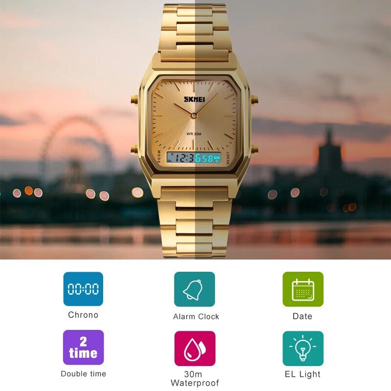 SKMEI – montre-bracelet numérique pour hommes, mode décontractée, sport, double temps, chronographe 3bar, étanche, à Quartz, 1220