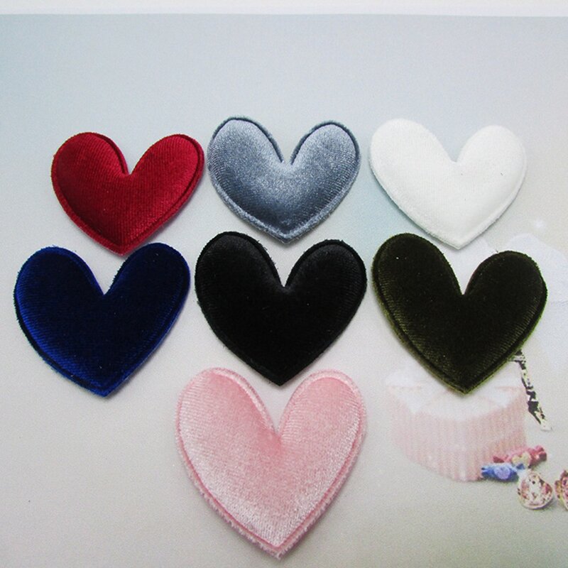 100pcs/lot DIY Velvet Heart padded applique Crafts with Gold stars for headwear bag shoe garment accessories Decoration