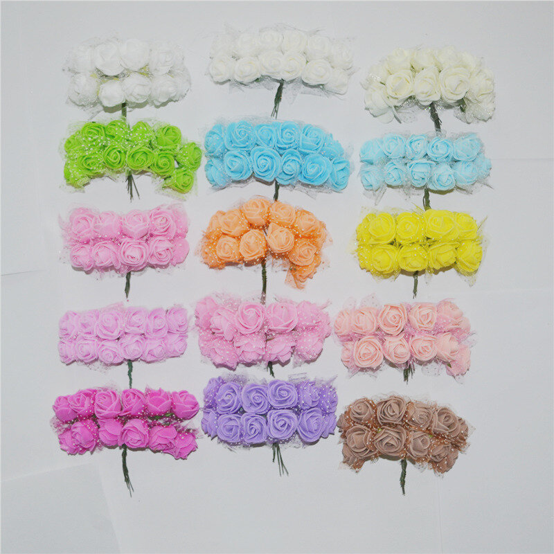 2 CM 144 piezas Multicolor PE Rosa espuma Mini flores de seda Artificial ramo Color sólido boda flores decorativas regalo 6Z