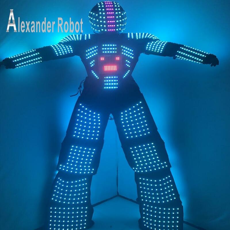 ... Costumes d'affichage de robot à LED, vêtements de performance de fête, armure trempée, miroir lumineux coloré, tenues de spectacle Everthe Club, casques Chang