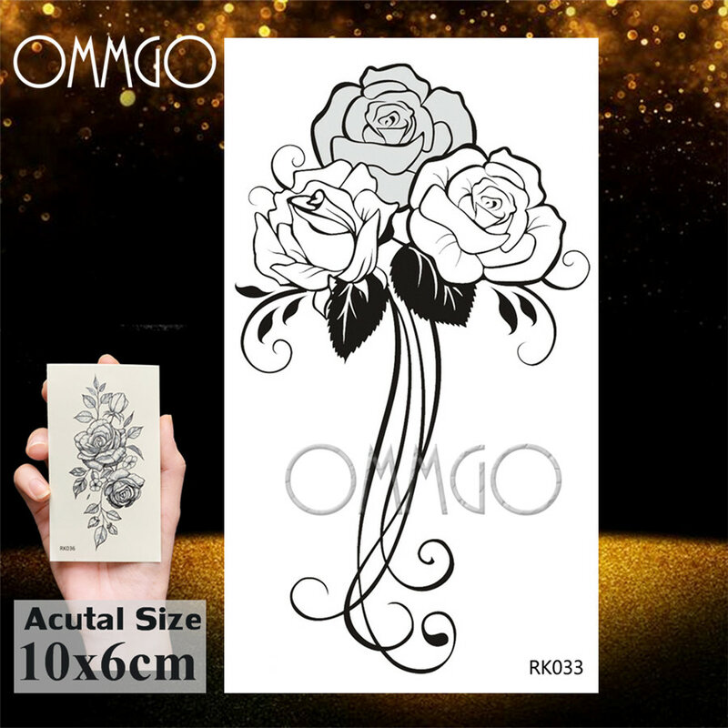 Временные татуировки OMMGO с изображением милого горошка, листьев розы, водостойкие, черные, фальшивые татуировки