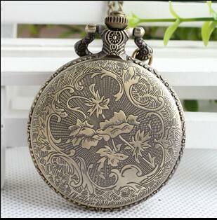 Reloj de bolsillo y cadena fob para hombre y mujer, pulsera con collar de escudo antiguo de bronce Vintage, PPOLK5445