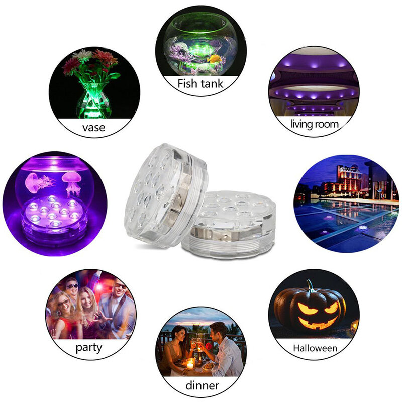 RGB 수중 LED 야간 조명, 야외 꽃병, 물고기 탱크, 연못, 디스코, 웨딩 파티용, 10LED