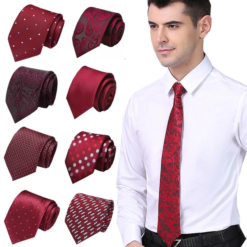 Injtie-Cravates à carreaux pour hommes, slim, en coton, motif floral, rouge, 7.5 cm, 2019