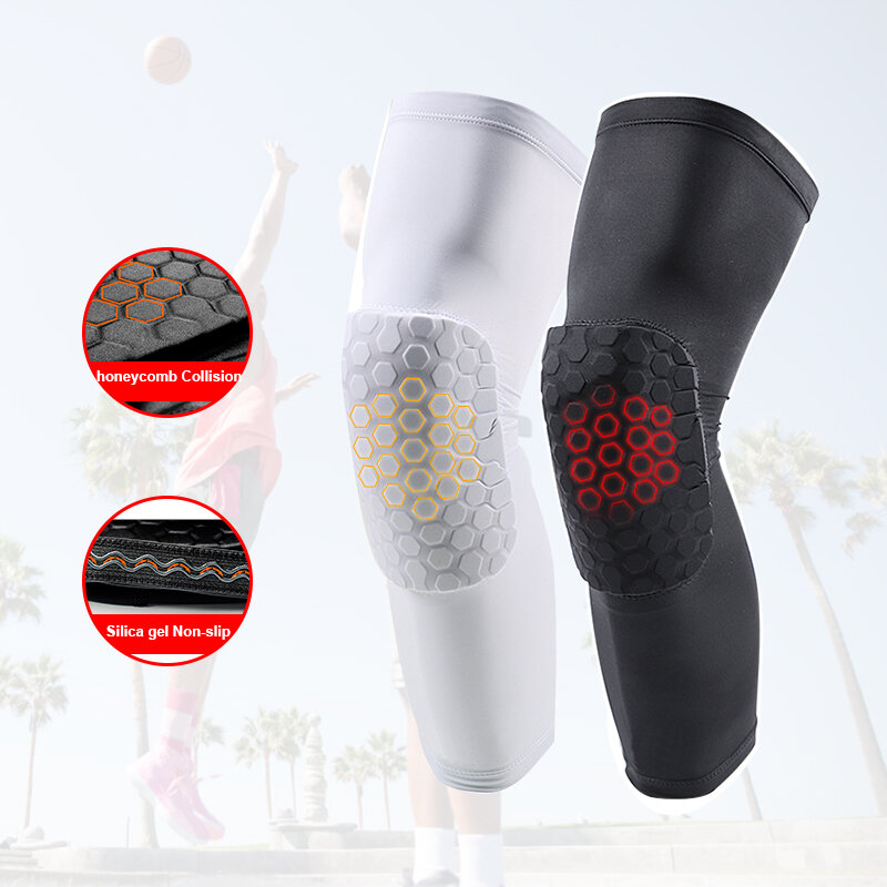 Joelheira de basquete, joelheira elástica de colmeia, suporte de compressão respirável, equipamento de proteção, patela de espuma, pernas, 1 peça