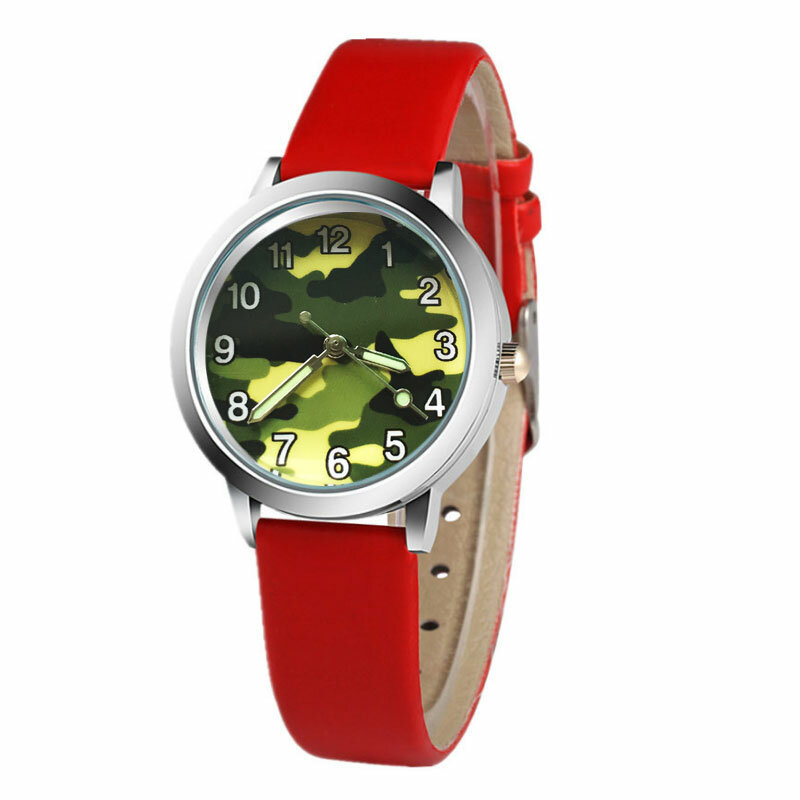 Camouflage Kinderen Horloge Quartz Horloge Relogio Voor Kids Meisje Jongen 3D Cartoon Lederen Lichtgevende Mode Horloge