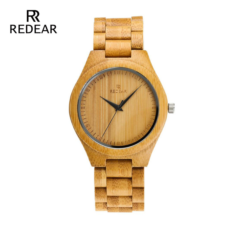 REDEAR orologi da donna al quarzo con cinturino in legno di lusso da uomo con cinturino in bambù di colore naturale di spedizione gratuita