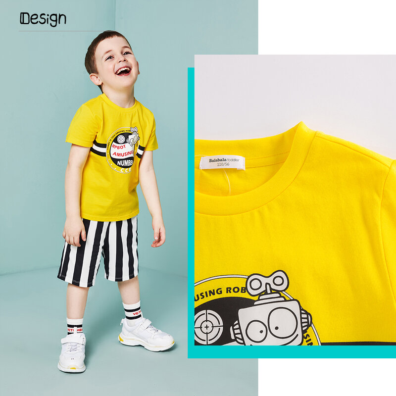 Balabala 2018 letnie ubrania dla dzieci zestaw enfant moda odzież zestaw maluch moda pół rękaw garnitur chłopiec t-shirt + spodenki