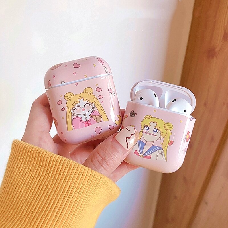Bonitos estuches para auriculares Sailor Moon Pink para Airpods funda accesorios de dibujos animados para Apple Airpods cargando la cubierta protectora de Bluetooth