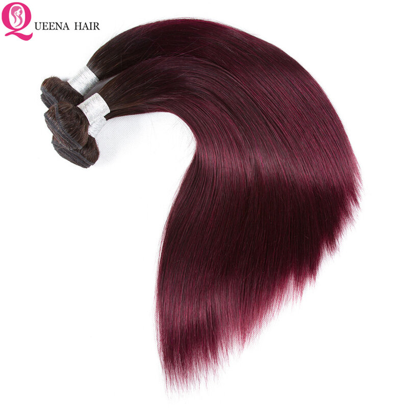 1B 99J Ombre Straight Bundles With Frontal Indian Human Hair 4 3 2 Bundles With Frontal 10-30 Inch Remy hair For Women