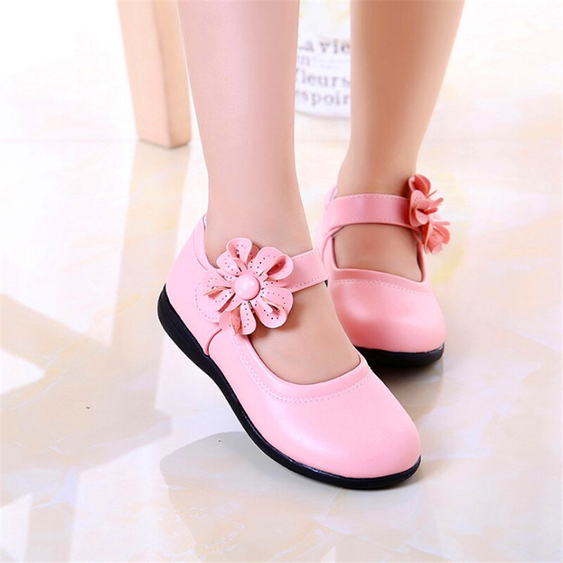 Classic Girls Flowers Children PU Leather Single Shoes For Teens Girls Kids Party Wedding Dance Princess Dress Shoes In School