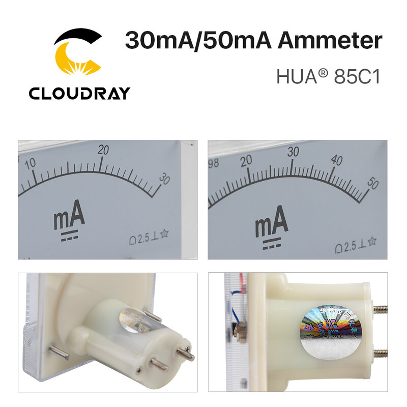 Cloudray-panel de medidor de amperios máquina cortadora, Amperímetro de 30mA, 50 ma, HUA 85C1 CC 0-30ma 0-50 Ma, grabado láser CO2