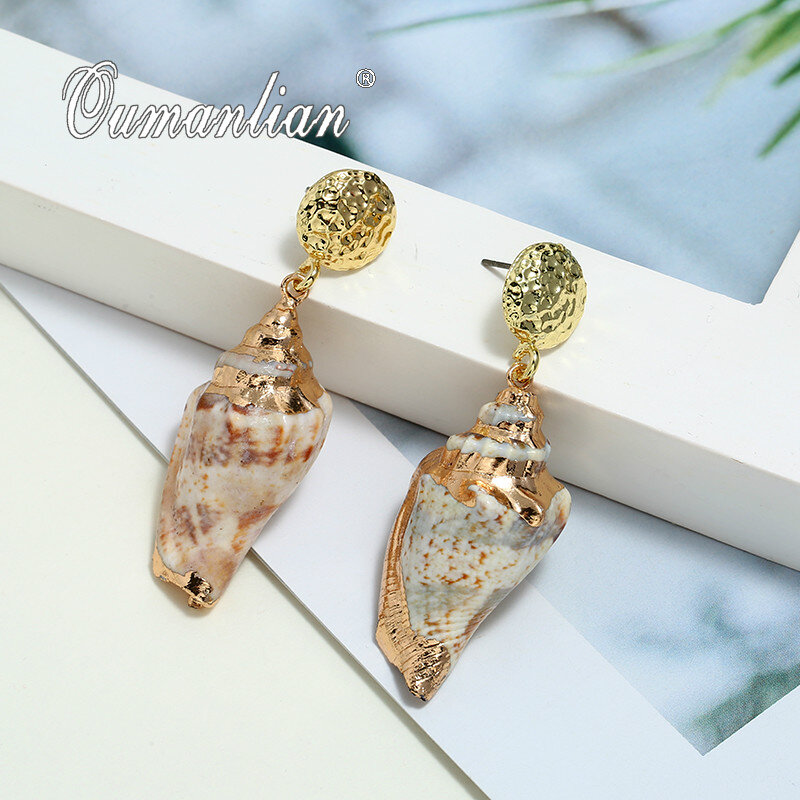 2021 New Trend Natural Sea Shell Handmade Big Statement orecchini placcati dorati di alta qualità gioielli di moda regalo per le donne E117