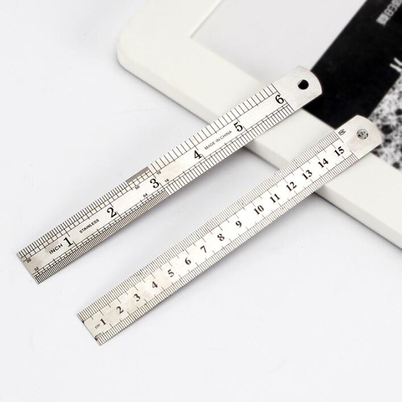 Regla recta de doble cara, herramienta de medición de acero inoxidable de 15cm y 6 pulgadas, papelería escolar y de oficina, 1 unidad