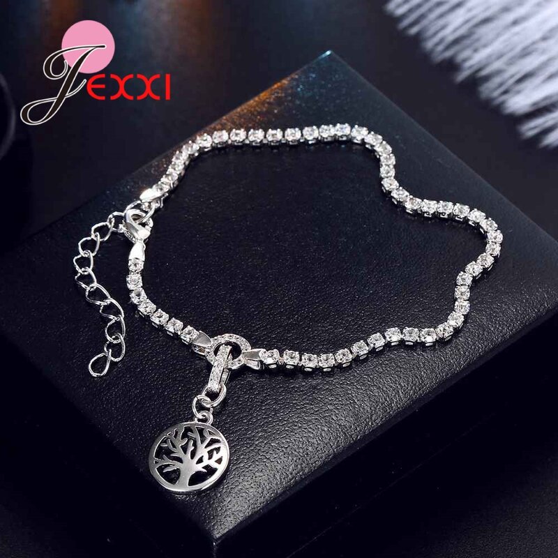 Top Quality Shiny Crystals Chains 925 Silver Bracelets With Tree Of Life Pendant For Women Anniversary Jewe