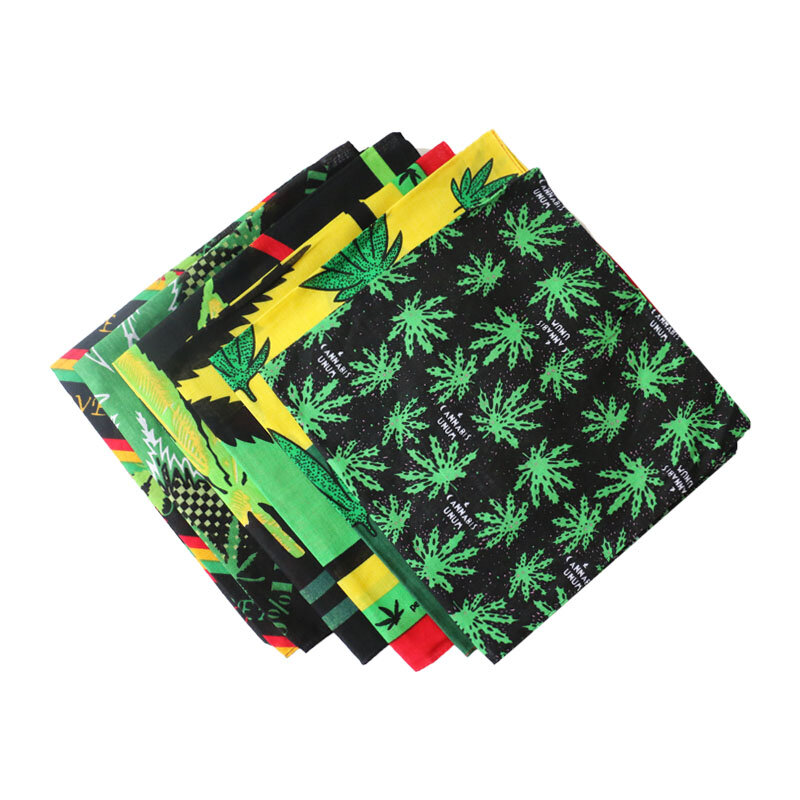 HUOBAO Hip Hop Square Scarf Reggae Jamaica Green Weed Maple Leaf Bandana Headwear Scarf Printed For Women/Men