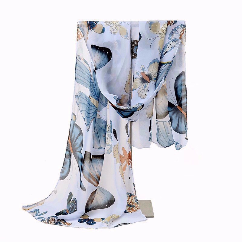 2017 gasa de seda bufanda mujeres diseñador multi Bufandas mariposa animal print impresión bufanda del Mantón femenino tamaño 160*45 cm