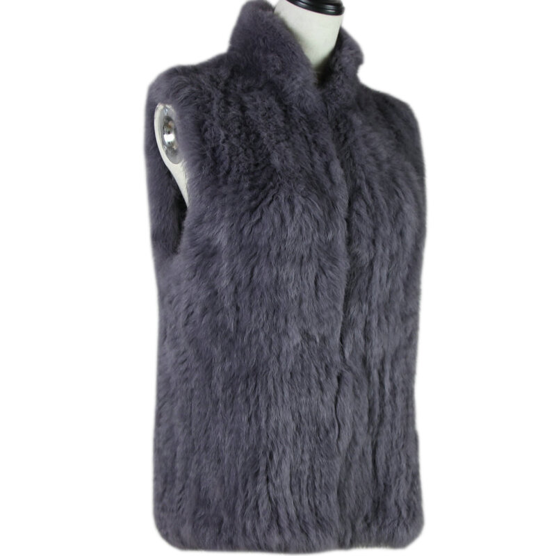 Women's Knitted Real Rabbit Fur Vest Pullover Solid Female Fashion Warm Coat