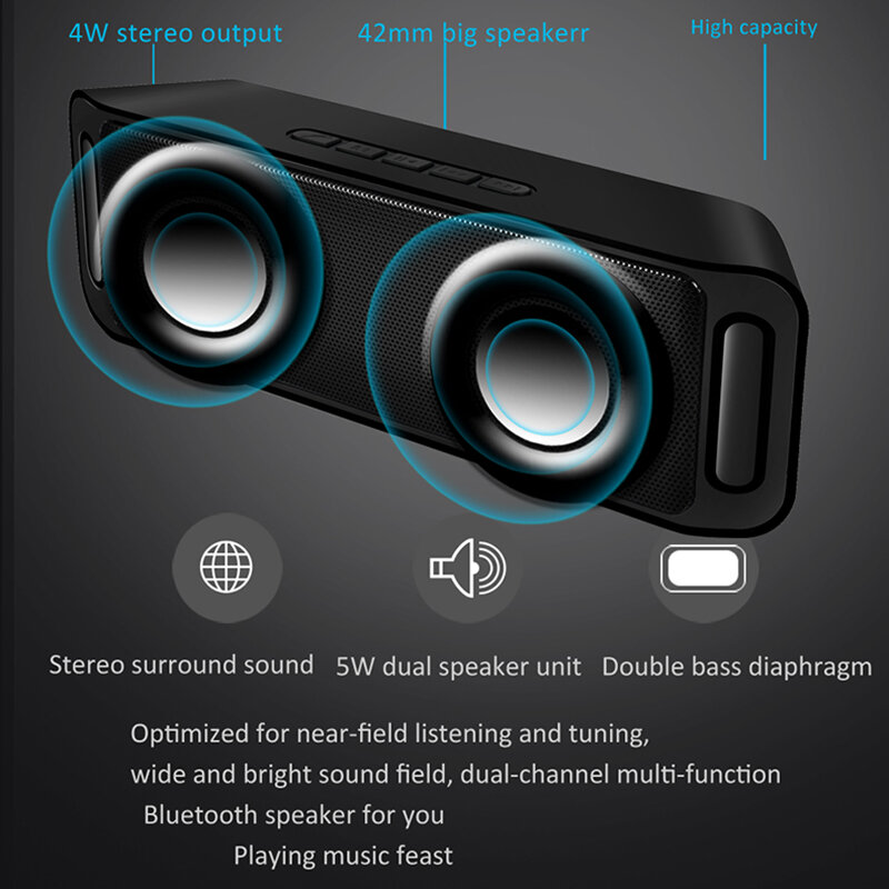 LIGE Bluetooth Speaker Wireless Portable Stereo Sound Big Power 10W System MP3 Music Audio AUX With MIC For Android Iphone