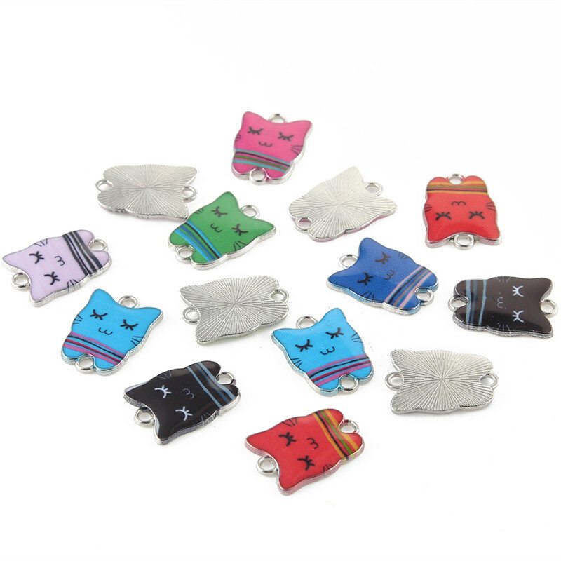 Dijes de conector de aleación de esmalte de elefante de búho y gato mixto para fabricación de pulseras, 10 Uds.