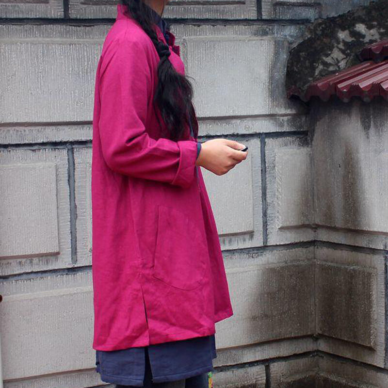 Lzjn-女性のための伝統的な中国のブラウス,長袖のコットンとリネンのブラウス,マンダリンカラー,ヴィンテージスタイル,ボタン付き,2020