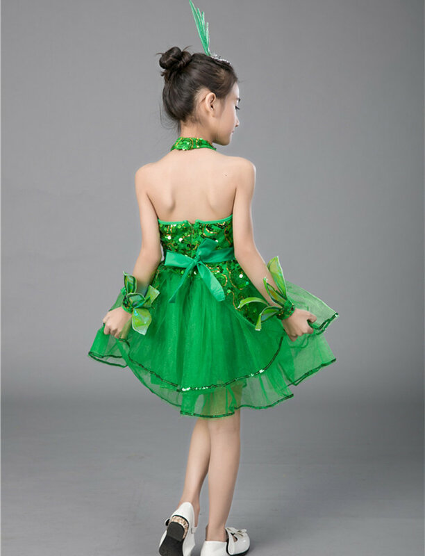 Zielone dziewczyny sukienka baletowa dla dzieci dziewczyna kostiumy do tańca jazzowego dla dziewczynek sukienka do tańca dziewczyna wydajność kostium sceniczny stroje taneczne