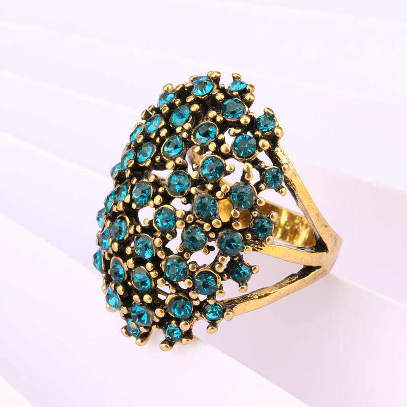 Женское кольцо с кристаллами в стиле ретро, растягивающееся кольцо золотого цвета, размер 10
