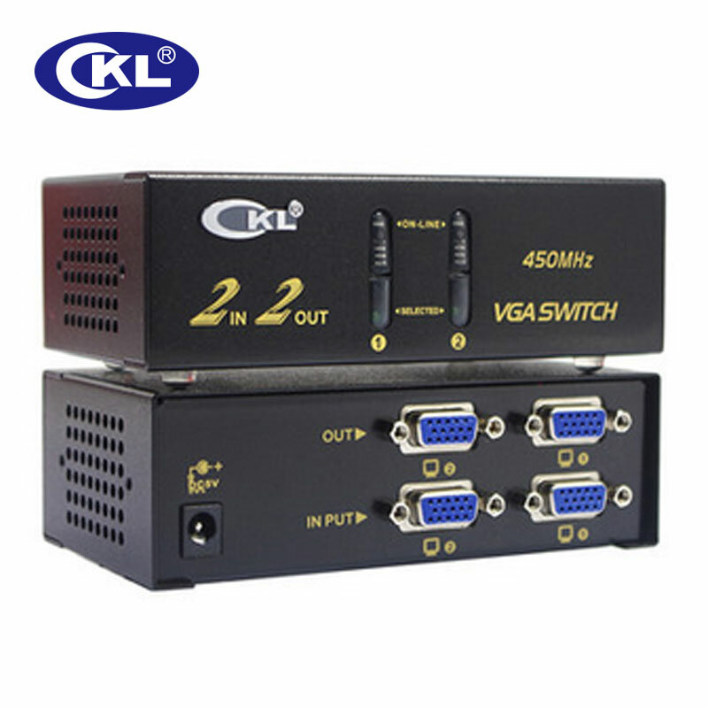 CKL – séparateur de commutateur VGA 2 entrées 2/4 sorties, Support 2048*1536 450MHz pour moniteur PC TV projecteur en métal CKL-222B et CKL-224B