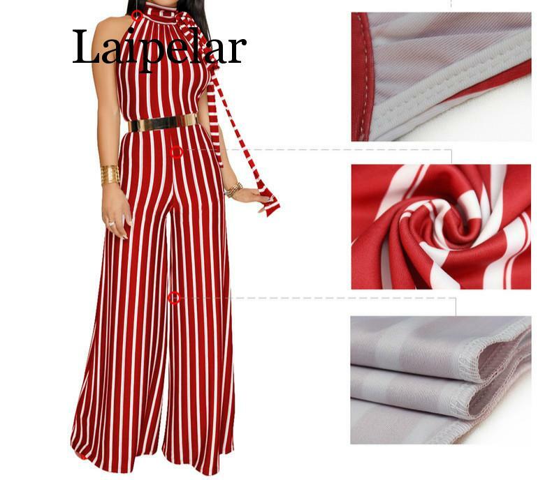 Laipelar New arrival women sexy stripe with bare back wide legged jumpsuits spot