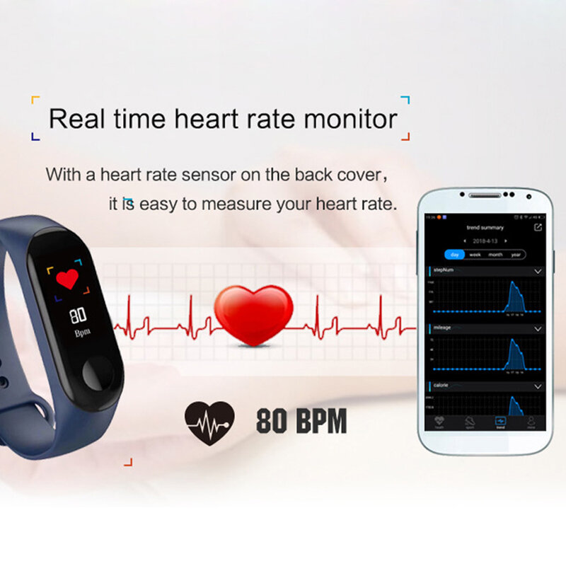 Pulsera inteligente M3 pulsera deportiva Bluetooth Monitor de ritmo cardíaco de presión arterial podómetro banda inteligente PK Mi Band 3