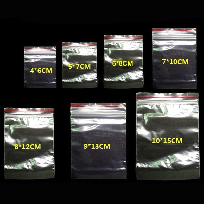 Pequenos sacos de plástico Zip Lock Saco Transparente Recarregável Saco de Sapato Armazenamento de Alimentos a Vácuo Sacos Poli Transparente Pacote de 100Pcs