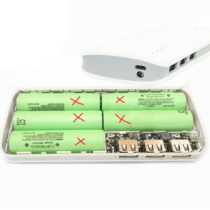 5V 1A 2.1A indicador de capacidad protección de circuito cubierta resistente al desgaste caja del Banco de energía con luz LED 3 puertos USB 18650 batería