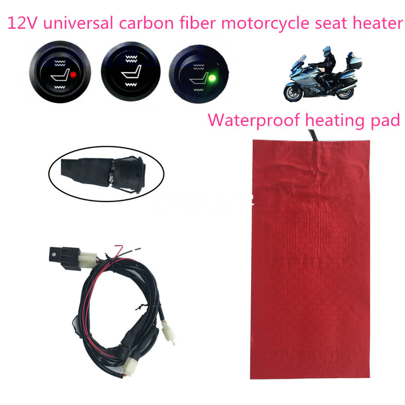Calentador de asiento Universal de fibra de carbono, cubierta de asiento de calefacción, resistente al agua, para todo tipo de motocicletas ATV UTV E-BIKE, 12V