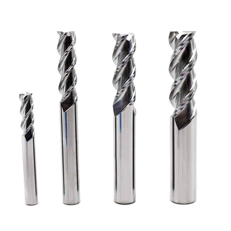 Fresa de extremo de aluminio HRC50, fresadora plana de hélice, 3 ranuras, 1mm, 1,5mm, 2mm, 2,5mm, 3mm, 4mm, 5mm, 6mm, 8mm, 10mm, 12mm, 5 unidades