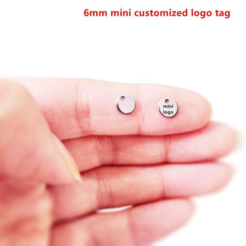 MYLONGINGCHARM 50pcs/lot 6mm mini disc Custom Logo or Words Free Laser Engrave  Engravable mini Circle Tags  Stainless Steel Tag