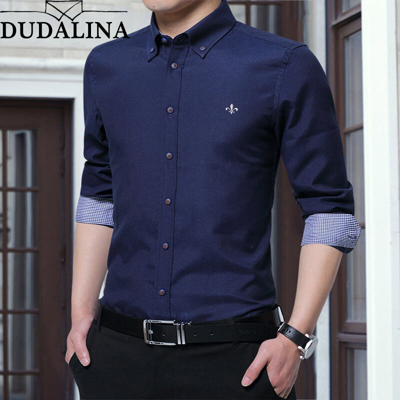 Dudalina camisa social masculina, camisa de manga longa com gola virada para baixo, moda casual 2020 algodão