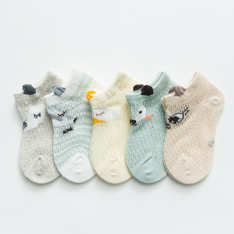 Chaussettes fines en maille pour nouveau-né, chaussettes décontractées pour bébé, coton, dessin animé, garçons, filles, tout-petits, été, 5 paires, lot