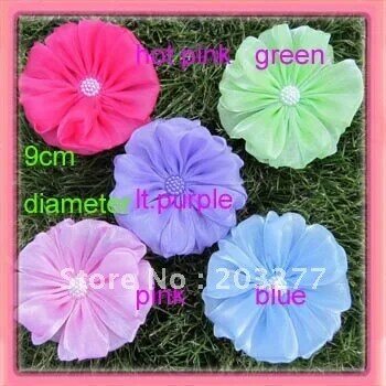 5colors for your choose 31/2'' shiny  organza mesh big silk flower