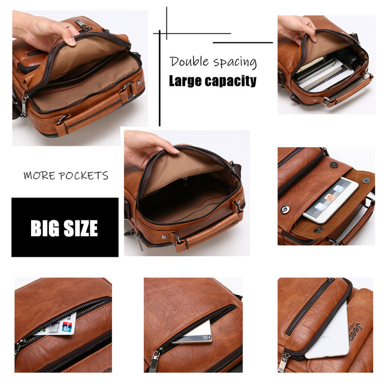 JEEP BULUO – sacs à main en cuir pour hommes, sacoche à bandoulière de grande taille pour iPad 9.7 pouces décontracté Business