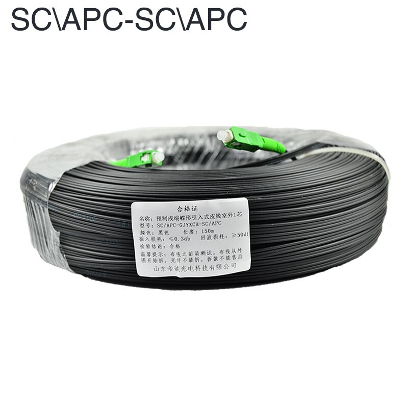 Cable de conexión óptica APC, Cable de puente de fibra óptica de 30M, 50M, 100M, 200M, 500M, SC, modo simple, G657A, FTTH