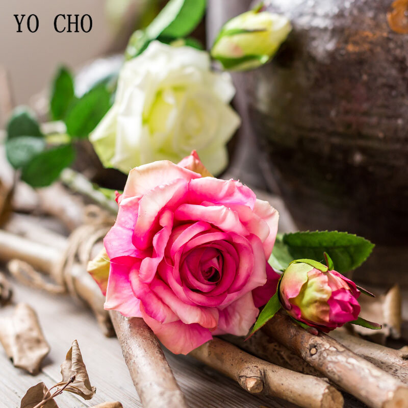 YO CHO ramo de novia de seda Artificial, flor de Rosa de tacto Real, suministros de matrimonio, decoración de flores para fiesta de boda en casa, bricolaje