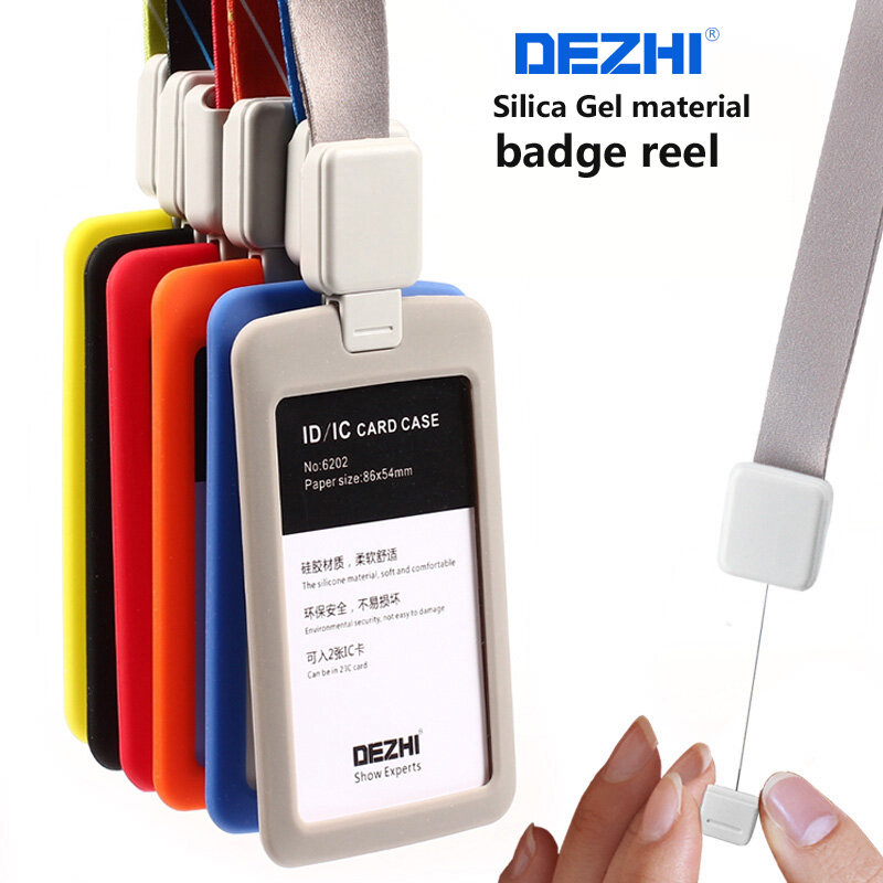 Dezhi-cordão retrátil com gel de sílica material id porta-crachá acessórios banco cartão de crédito titular do crachá