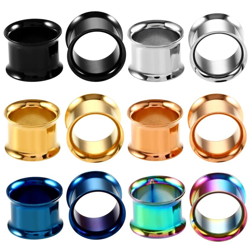 316l Surgical Steel Colorful Anodized Without Thread Double Flared Hollow Ear Flesh Tunnel Plug Ear Expander Gauge Body Jewelry