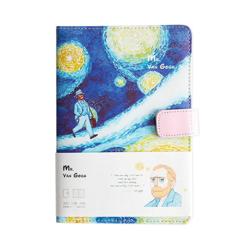 A5 Van Gogh Cute Leather Pocket Bullet Journal Planner Filofax Weekly Diary Travelers Notebook With Colored Pages Stationery