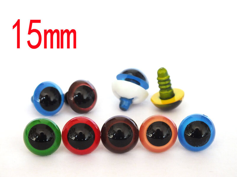 Occhi di sicurezza in plastica di colore misto da 15mm --- accessori per bambole fai da te --- 50 pezzi