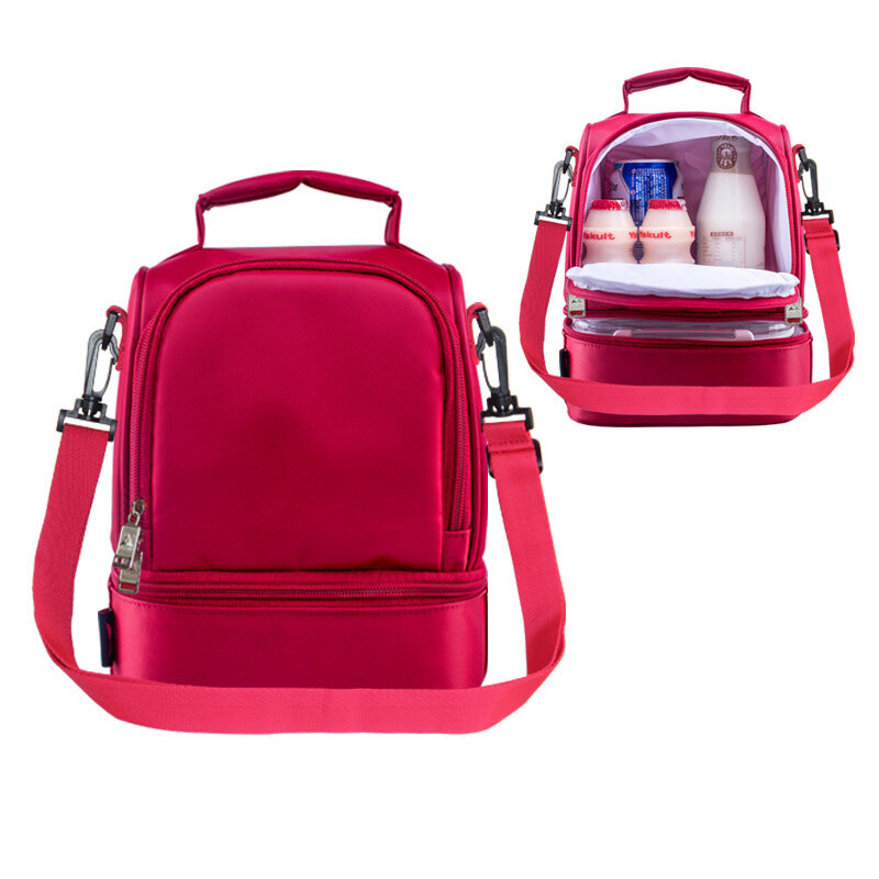 Nieuwe ontwerp dikke warme thermische geïsoleerde dozen nylon lunch tas rood lunch zakken tote met rits koeler lunchbox isolatie tas
